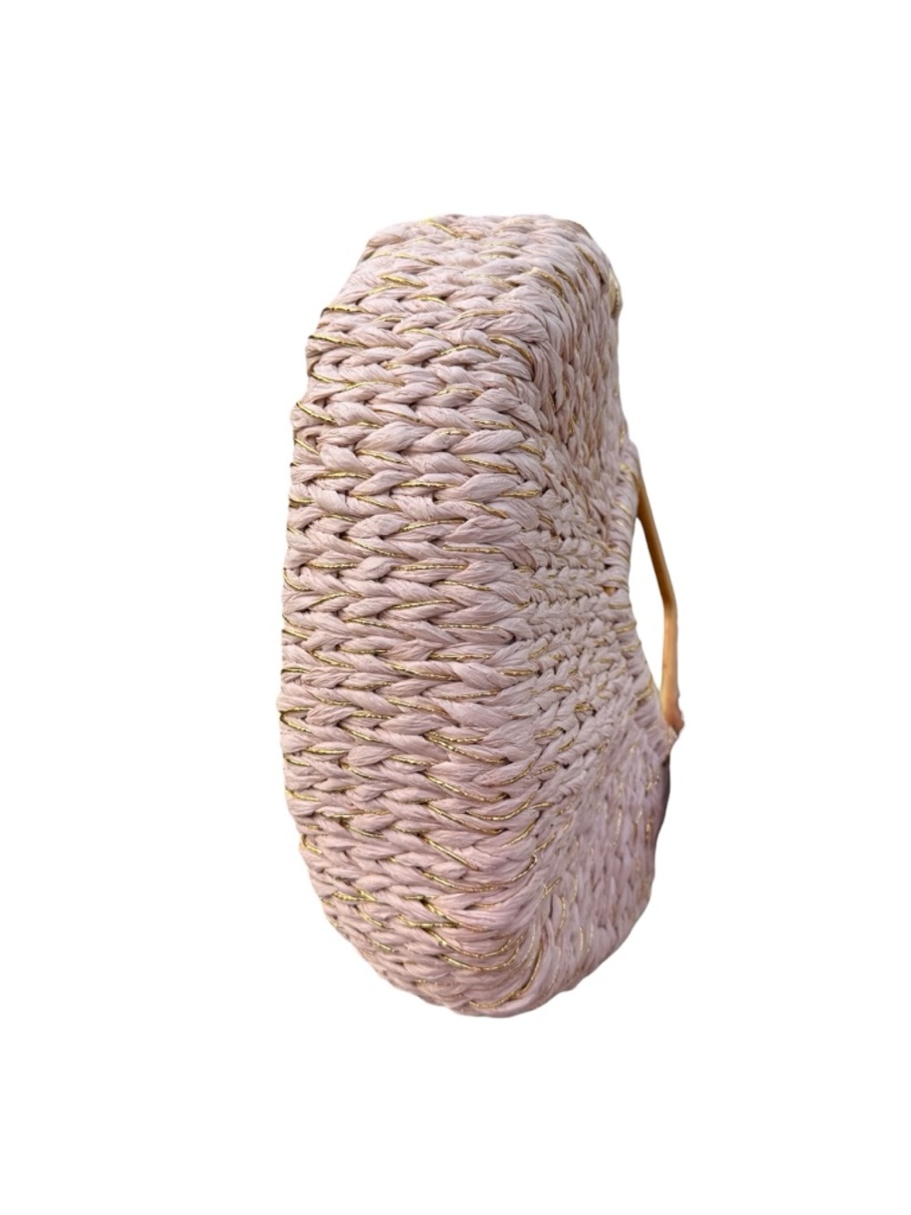Straw bag by Miztique pink & gold wooden handle NEW - Picture 4 of 6